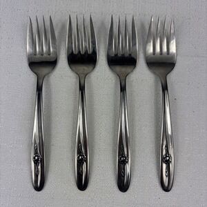 Sears Roebuck Provincial Rose Stainless Salad Fork 6" Set‎ Of 4